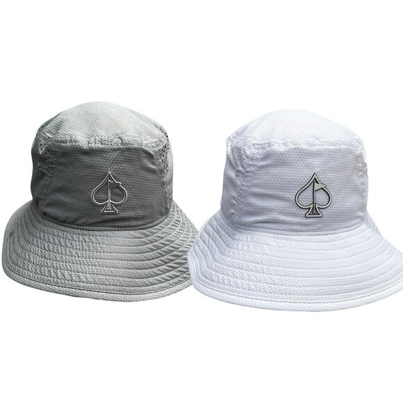 2 Pins & Aces Gray White Bucket Hats Vented Embroidered Logo Golf Palm Beach - Picture 1 of 16